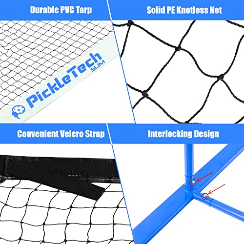 PICKLETECH 4.0 Slim Version Portable Pickleball Nets Outdoor Game 22 FT Pickleball Net-USAPA Regulation Size-Pickle Ball Net System with Carrying Bag for Driveway - color: Blue, size: 22ft-4.0slim