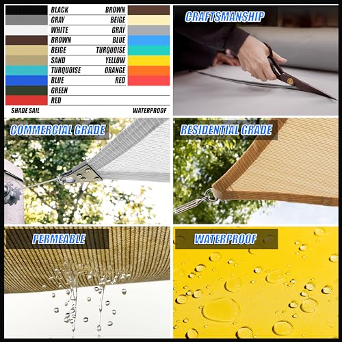 Royal Shade 10' x 18' Beige Rectangle Square Sun Shade Sail Order to Make RTAPR0814 Canopy, UPF50+ 95% UV Blockage, 200GSM Commercial Standard Heavy Duty, 3 Years Warranty (We Make Custom Size) - color: Beige, size: 10' x 18' Custom Size