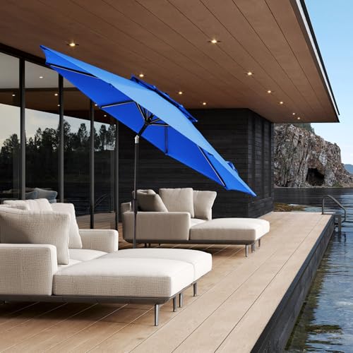 JEAREY 9' 2-Tiers Patio Umbrellas Outdoor Table Market Umbrella w/Push Button Tilt/Crank, 8 Sturdy Ribs, UV Protection Waterproof Sunproof(Royal Blue) - color: Royal Blue