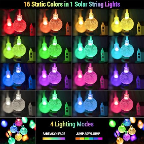 XEWEA Solar String Lights Outdoor 16 Colors 66 LED 39Ft Waterproof Outdoor String Lights with 20 Modes Remote Solar Powered Crystal Globe Lights for Garden Home Party Christmas Decorations - color: 65-Colors String