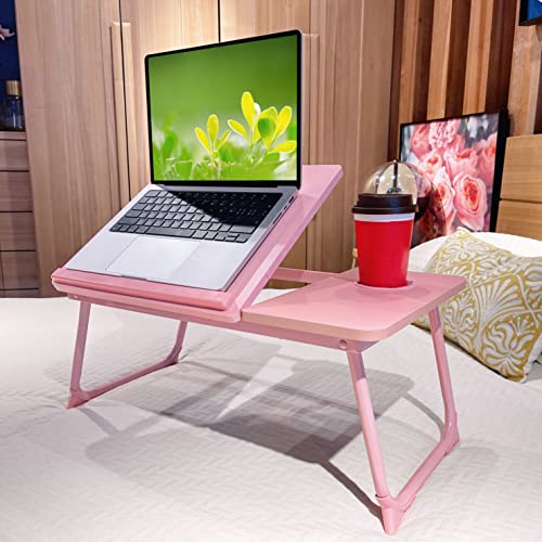 CloudTrip Laptop Desk for Bed or Couch, Lap Desk, Woking in Bed Desk, Home Office Desks, Breakfast Tray, Desk with Cup Holder, Watching Movies in Bed, Laptop Stand for Bed, Fordable Legs Desk (Pink) - color: Pink