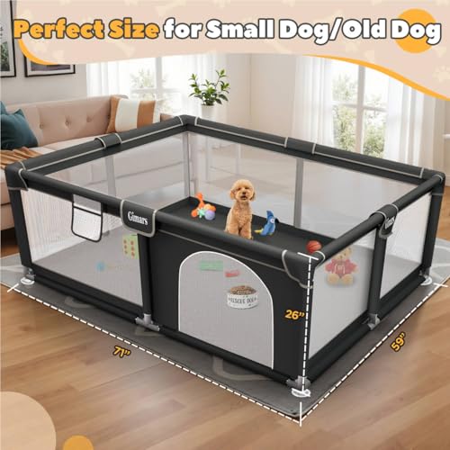 71x59x26 Inches Puppy Playpen with Gate, Dog Playpen for Puppies or Small Dogs, Sturdy Safety Dog Fence Pet Playpen with Thickened Fabric, High-Strength Nylon Wire Mesh for Indoor & Outdoor,Washable - color: Black-Extra Large