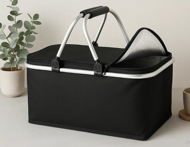 Foldable Insulated Picnic Basket 30L 31.7 QT Large Capacity Cooler Tote with Double Handles Thermal Shopping Basket for Picnic Camping Beach Travel Outdoor Use