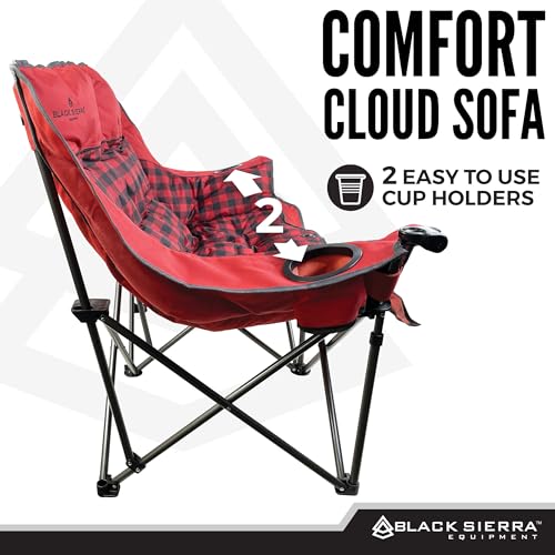 Black Sierra Double Loveseat Comfort Camping Couch, Oversized Folding Chair for Adults, 600‑lb Capacity, Plush Padded Heavy Duty Outdoor Seat with Cup Holders & Carry Bag for Beach, RV - color: Red