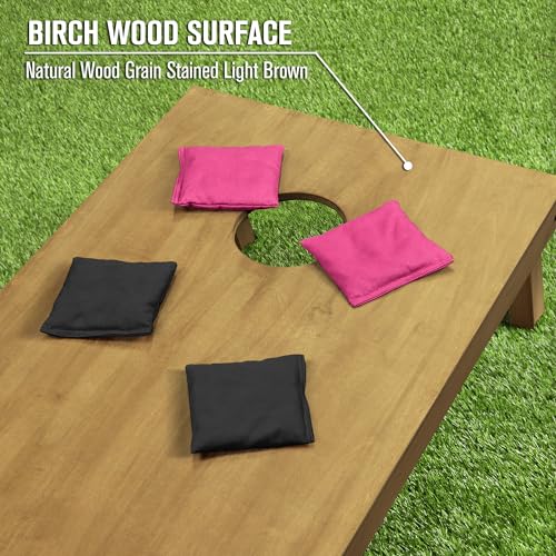 GoSports 4 ft x 2 ft Regulation Size Wooden Cornhole Boards Set with Light Brown Finish - Includes Carrying Case and Bean Bags - color: Black & Pink, size: 4 ft x 2 ft