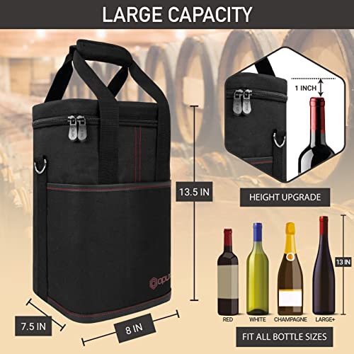 Opux 4 Bottle Insulated Wine Cooler Bag - Leakproof Padded Portable Wine Bottle Carrier for Travel Picnic BYOB Gift (Black) - color: Black, size: 4 Bottle