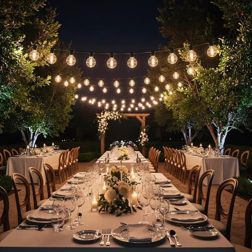 RTTY Outdoor String Lights 100 FT, Patio Light for Outside, Waterproof G40 Shatterproof LED Bulbs, Dimmable Hanging Connectable Globe Lighting for Backyard, Porch, Bistro, Balcony, Party, Warm White - size: 100FT