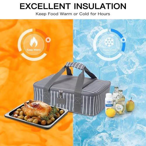 Fun Elements Casserole Carrier for Hot or Cold Food, Insulated Casserole Dish Carrier, Thermal Lasagna Lugger Tote for Potluck Parties/Picnic/Cookouts, Fits 9"×13" Baking Dish, Grey - style: Single