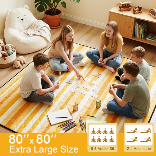 2 in 1 Tote Picnic Blanket Waterproof Outdoor Camping Mat,Large Capacity Beach Blanket 80''x80'' 7 Layers Easy to Foldable and Carry. - color: Yellow