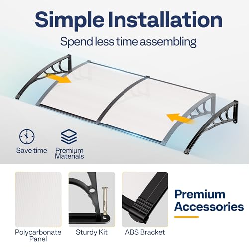 VIVOHOME Polycarbonate Window Door Awning Canopy Transparent with Black Bracket 40 Inch x 160 Inch - color: Transparent, size: 40 Inch X 160 Inch