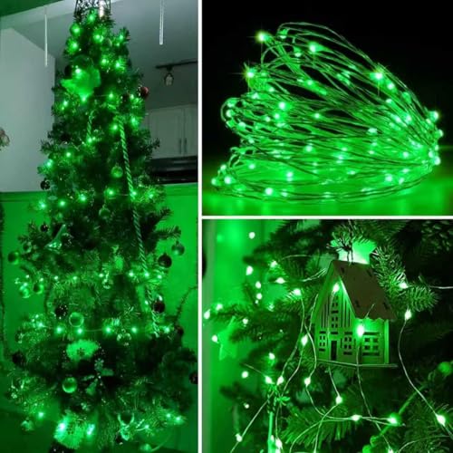 YEGUO 4 Pack Green Solar Fairy Lights, Each 33ft 100 LED Christmas Lights Outdoor Waterproof, 8 Modes Sliver Wire Solar String Lights - color: Green