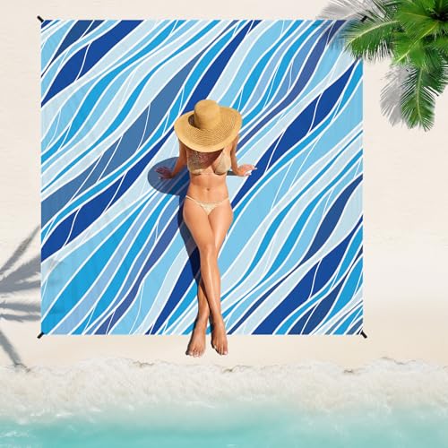 Beach Blanket Waterproof Sandproof Oversized Lightweight 78''×110'' 1-7 Adults Blanket Beach Large Picnic Mat for Travel Camping Hiking Picnic - color: Slash Blue, size: 78''x110''