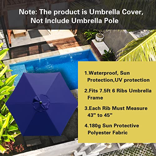 Sunnyglade 7.5ft Patio Umbrella Replacement Canopy Market Umbrella Top Outdoor Umbrella Canopy with 6 Ribs - color: Navy Blue