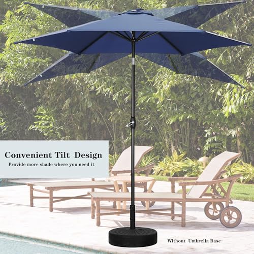 HYD-Parts 9FT Patio Umbrella Outdoor Table Umbrella,Market Umbrella with Push Button Tilt and Crank for Garden, Lawn, Deck, Backyard & Pool, with a Base (Navy Blue) - color: Navy Blue, size: Umbrella+Base