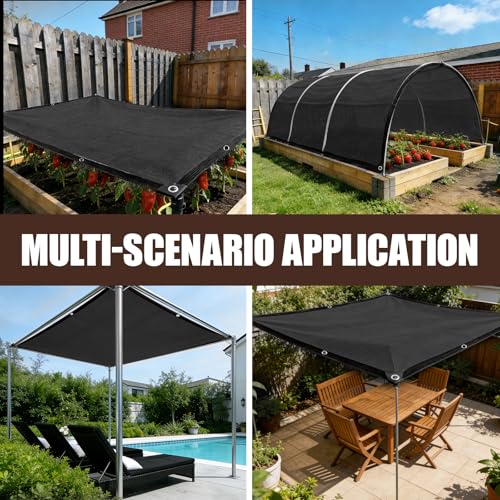 90% Sun Shade Cloth for Garden, 6.5 * 10FT Heavy Duty Shade Tarp with Grommets & Reinforced Edges - UV Resistant Sunblock Net for Patio, Backyard, Greenhouse, Kennel, Pergola, Black