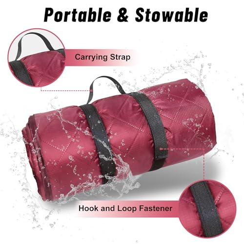 Waterproof Outdoor Blanket 82”X 55” Packable, Stadium Blankets for Camping with Sherpa Fleece Lining, Large Windproof Emergency Throw Mat for Garss Picnic Hiking Road Trip, Machine Washable, Wine - color: Sherpa Wine-300 Gsm, size: 82"x 55"
