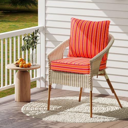 Giantex Patio Cushion Set, Outdoor Chair Seat Pads w/Non-Slip Rope Belts, Detachable Patio Furniture Cushions, Thick Seat Cushion & Back Cushion for Living Room Floor Sofa Patio Garden Chair (Orange) - color: Orange