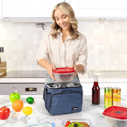 opux Insulated Lunch Bag for Men Women, Soft Lunch Box for Office Work School Picnic, Leakproof Lunch Cooler Bag with Shoulder Strap for Kid Adult Boy Girl, Medium Lunchbox Lunch Tote (Heather Navy) - color: Heather Navy, size: Medium