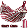 MOSFiATA Hammocks Portable Camping Hammock Upgraded 550lb Thickened Fabric Single Hammocks with Two Anti Roll Balance Beam and Tree Straps for Camping, Patio, Backyard, Outdoor(Red White) - color: Red White