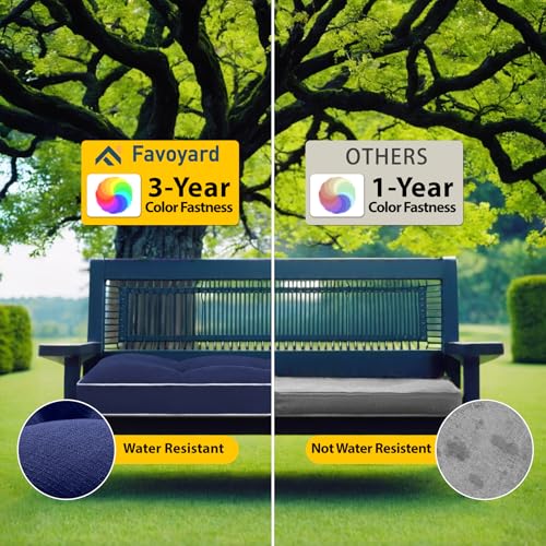 Favoyard Indoor/Outdoor Bench Cushion 42 x 16 Inch Waterproof & 3-Year Fade-Resistant Patio Furniture Cushions for Garden Porch Swing Chair Tufted Pad for Sofa Couch Seat with Ties, Blue - color: Blue, size: 42 x 16 In