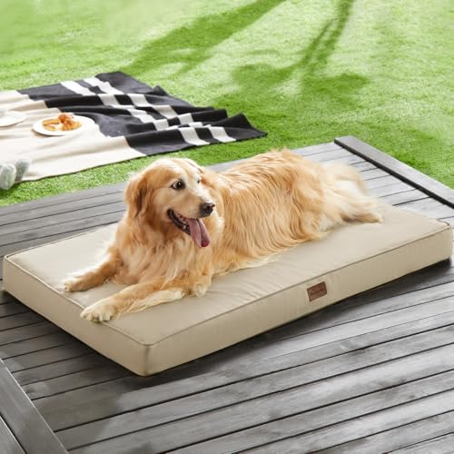 BFPETHOME Outdoor Dog Bed for Large Dogs, Waterproof, Orthopedic with Removable Washable Cover, Egg Crate Foam Mat (30 x 20in, Beige) - color: Beige, size: 30.0"l X 20.0"w X 3.0"th