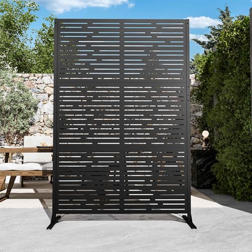 Modern Shade 4x6 FT Metal Privacy Screen with Artistic Modular Designs Decorative Patio Privacy Fence & Garden Divider, Freestanding Outdoor Metal Fence Panel, Weather-Resistant (Metro Code) - size: 1 Panel (Metro Code)
