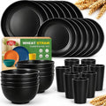 Teivio 32-Piece Kitchen Plastic Wheat Straw Dinnerware Set, Service for 8, Unbreakable Modern Dish Set - Dinner Plate/Dessert Plate/Cereal Bowl/Cup, for Apartment Essentials, Outdoor Camping, Black - color: Black