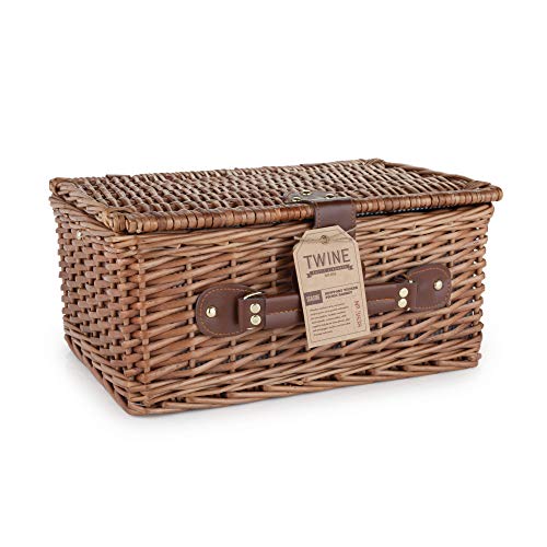 Twine Newport Picnic Basket, Wicker Basket with Place Settings, Wine Glasses, Corkscrew, Insulated Compartments, Set of 1 Basket,Brown - style: Newport Picnic Basket