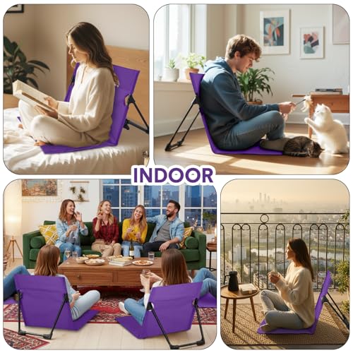 Jetec Foldable Floor Backrest Chair Portable Camping Chair with Storage Bag Light Weight Lazy Seat for Indoor Outdoor Bed Ground Park Lawn Concerts Beach Hiking - color: Purple, size: X-Large