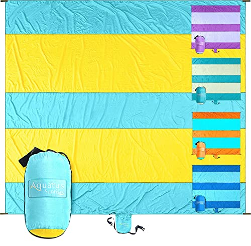 Extra Large Beach Blanket Waterproof Sandproof – XXL Oversized Beach Mat 10ft x 9ft Fits up to 8 Adults - Quick Dry Travel Blanket with 4 Stakes, Corner Pockets, Strap and Attached Bag - color: Sunrise