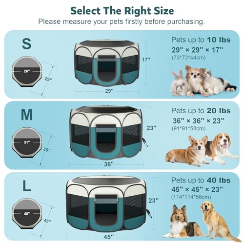 Portable Pet Playpen for Cat Dog - Foldable Large Pet Play Pen with Removable Zipper Top for Cat Small Dog Enclosed - Pop Up Puppy Kitten Kennel with Carrying Case for Indoor Outdoor Travel Camping - style: L [44.9" × 44.9" × 22.8"]