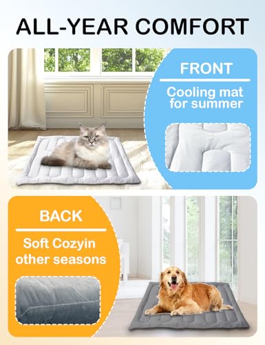 Dog Cooling Mat, Reversible Self-Cooling Mat for pet, Cool Fabric Top & Velvet Back, Portable Ice Cool Fabric Dog Bed, Easy Washable Summer Pets Cool Pad for Indoor Outdoor (XL(59.0″*39.8″)) - size: XL(59.0″*39.8″)