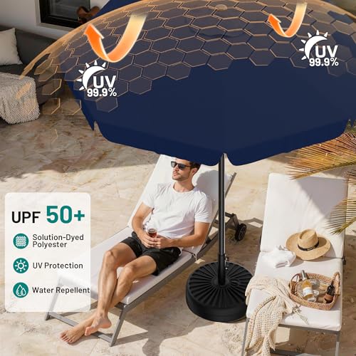 AreShark 9FT Valance Patio Umbrella, Outdoor Table Umbrella with Tilt and Crank, Outdoor Market Umbrellas W/ 8 Sturdy Ribs UV Protection for Garden, Deck, Backyard and Pool, Navy - color: Navy, size: 9 FT