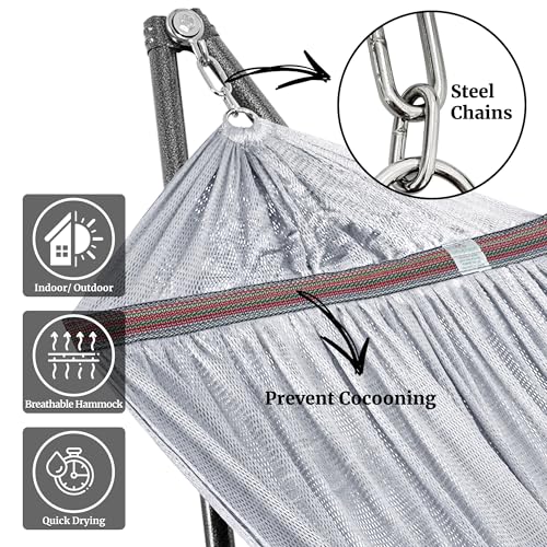 Tranquillo Universal Double Hammock with Stand Included for 2 Persons/Foldable Hammock Stand 600 lbs Capacity Portable Case - Inhouse, Outdoor, Camping, Grey - color: 1. Grey