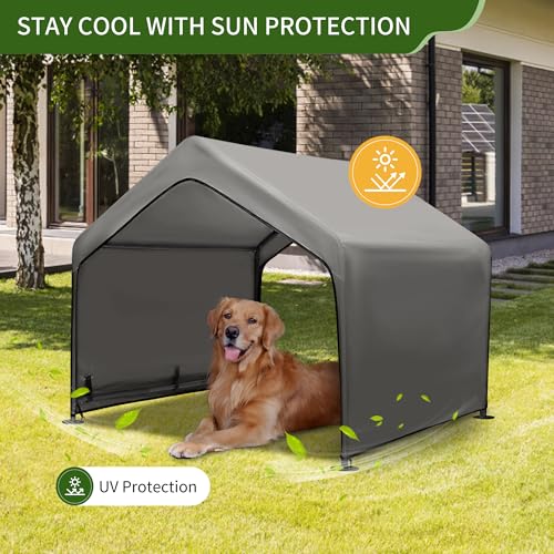 Summertrail Extra Large Dog House Outside, Dog Tent Outdoor, Big Dog Shade Shelter Doghouse Canopy, Water Resistant Dog shelter with Ground Nail, Gray Sun Rain Cover for Pet Cat Livestock 4'x 4'x 3.3 - color: Gray Dog Tent