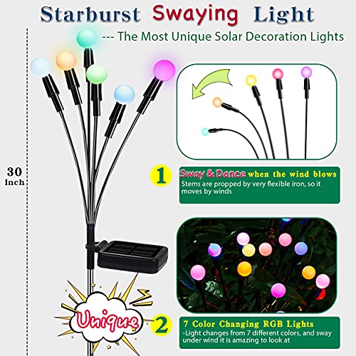 TONULAX Solar Garden Lights, Starburst Swaying When Wind Blows, Solar Lights Outdoor Decorative, Color Changing RGB Light for Yard Patio Pathway Decoration(4 Pack) - size: 4 Pack