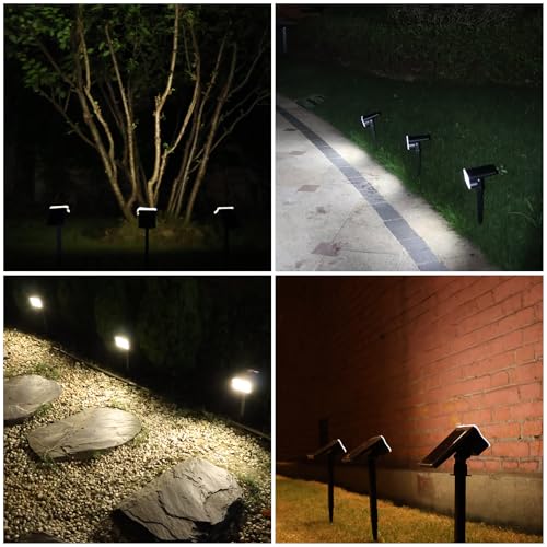 HGGH Solar Lights Outdoor Waterproof IP67, 60 LED 3 Lighting Modes Solar Spot Lights Outdoor for Yard Garden Pathway Landscape, Auto On/Off, Function 2 in 1(Cool White, 4 Pack) - color: Cool White