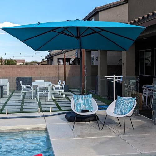 PURPLE LEAF 9' X 11.5' Patio Umbrella Outdoor Cantilever Rectangle Umbrella Aluminum Offset Umbrella with 360-degree Rotation for Garden Deck Pool Patio, Turquoise Blue - color: Turquoise Blue, size: 9' X 11.5', style: Standard