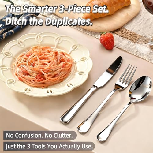 60 Piece Bulk Silverware Set for 20, Stainless Steel Heavy Forks Spoons and Knives Set, Mirror Finish Flatware Dishwasher Safe for Family Picnics Daily Gatherings - color: Silver
