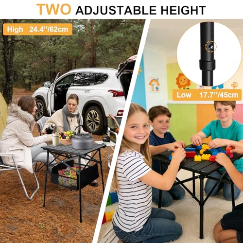 Folding Camping Table - Small Outdoor Table with Storage Bag - Adjustable Height 17.7'' & 24'', Portable Lightweight Aluminum Foldable Side Table for Picnic, BBQ, Beach & Tailgating(Large) - size: Large