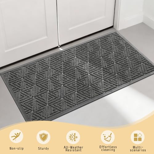 Yimobra Large Door Mat 47x24, All-Weather Waterproof Non-Slip Welcome Matt Outdoor, Heavy Duty Non Slip Doormat for Entryway for Patio and Garage Indoor, Easy Clean, Mix Grey - color: Mix Grey, size: 47x24 Inch