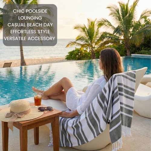 Turkish Beach Towels Set of 2 - Oversized Cotton Beach Towels 40X70 inch - Sand Free Quick Dry Beach Blanket for Adults - Extra Large Towels for Beach Bath Pool Yoga Travel - Grey - color: Grey, size: 2 Pack