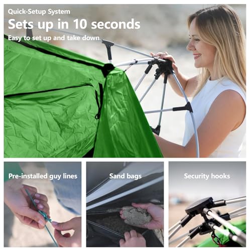 Three Bears Pop Up Beach Tent Sun Shade Shelter for 3-4 Person, UPF 50＋ UV Protection, Lightweight & Easy Setup Beach Shade Canopy, Portable Beach Shade Tent Beach Cabana (Green) - color: Green