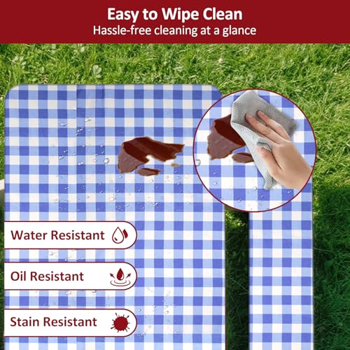 6ft Picnic Table and Bench Cover, Camping Essentials RV Gear, 72in Waterproof Windproof Outdoor Elastic All Around Tablecloth, Fitted Rectangle Tables and Seats, Blue-White Checkered - color: Blue-white Checkered, size: 72"