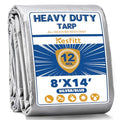Kesfitt 12 Mil Heavy Duty Waterproof Tarp with Metal Grommets, 8x14 ft, Silver & Blue Reversible Poly Tarp for Outdoor Protection, Yard, Worksite, Pools, Vehicles, Equipment Coverage - size: 8x14 ft