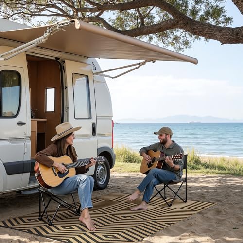 GENIMO Outdoor Rug for Patio Clearance, 8'x10' Reversible Plastic Straw Rugs, Lightweight Waterproof Modern RV Camping Mat for Camper, Balcony, Deck, Backyard, Picnic, Black Brown - color: Black&brown-x, size: 8' x 10' (Rectangular)