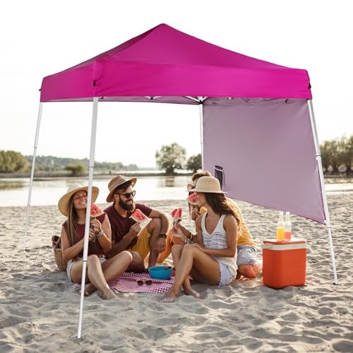 VINGLI 6x6 ft Pop Up Canopy Tent, Outdoor Small Canopy Tent with Backpack, Patio Pop Up Gazebo Slant Leg Canopy with 1 Sidewall, Portable Easy Up Canopy (Pink) - color: Pink, size: 6x6