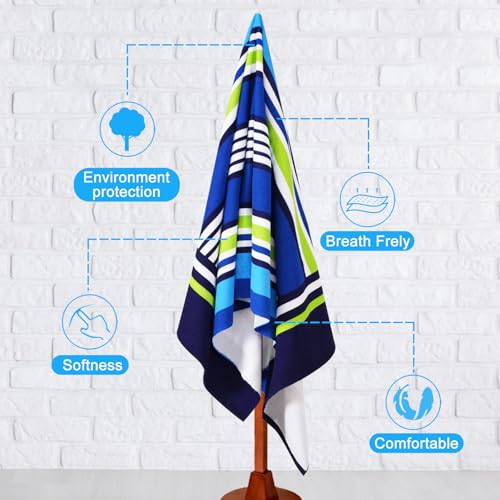 Oversized Terry Beach Towel 36 x 72 in Soft Extra Large Big Pool Swim Towels for Adults XL Clearance Big Travel Blanket Cruise Vacation Accessories Essentials Lounge Chair Cover Blue Green - color: Blue Green Stripes Terry