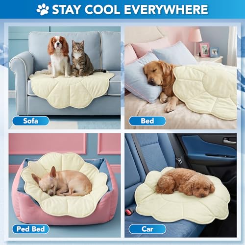PetAmi Dog Cooling Mat, Flower Shape, Pet Pad with Cooling Nylon & Soft Fleece, Q-Max > 0.4 Reversible All Season Blanket for Dogs & Cats, Large 54x54 in, Beige - color: Beige, size: Large