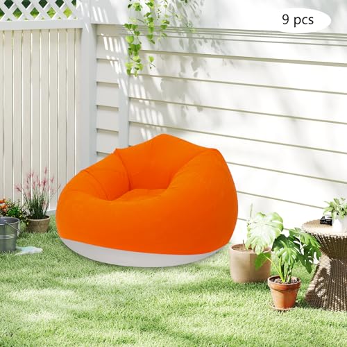 9 Pcs Inflatable Chairs Bean Bag Chairs, Portable Inflatable Couch with Foot Air Pump, Blow up Couch Folding Inflatable Lazy Sofa for Indoor Outdoor Movie Night Dorm Gaming Room (9, Orange) - color: Orange